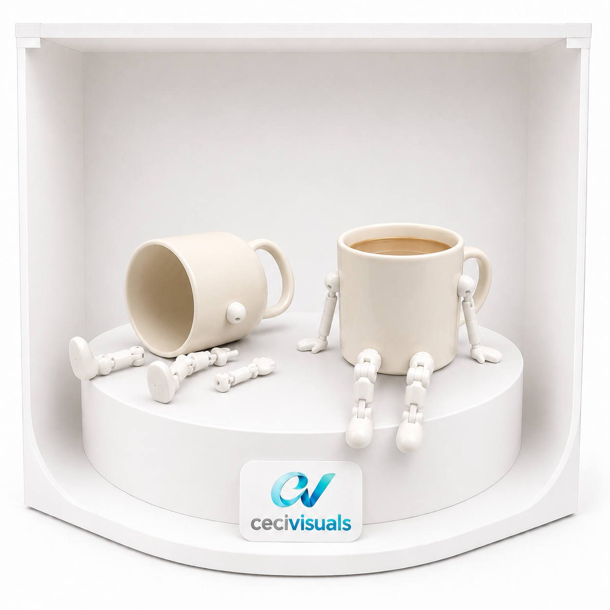 Taza de café con patas articuladas